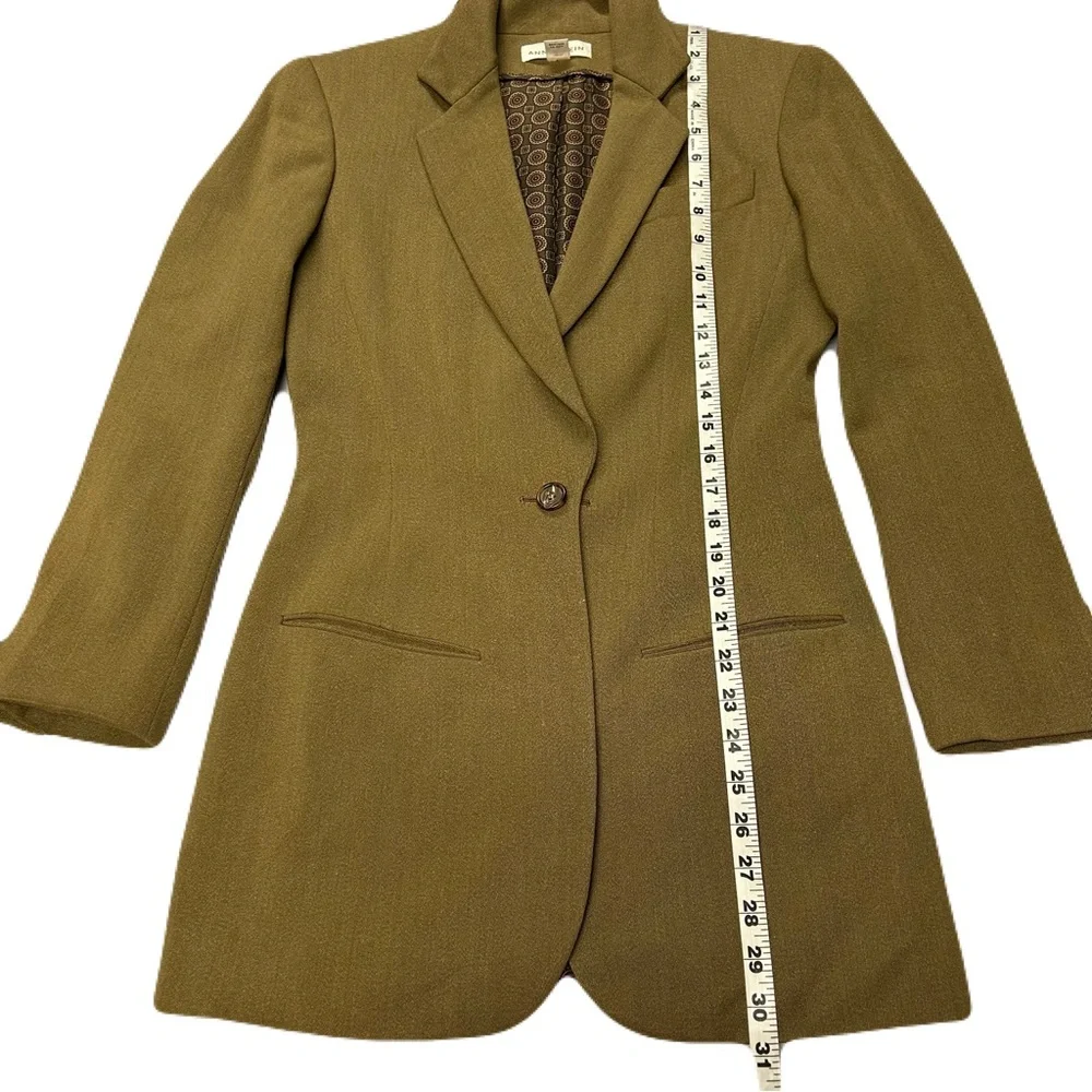 Vtg Ann Klein Blazer Jacket Size 4 Wool Blend Button Pockets‎ Brown USA Classic